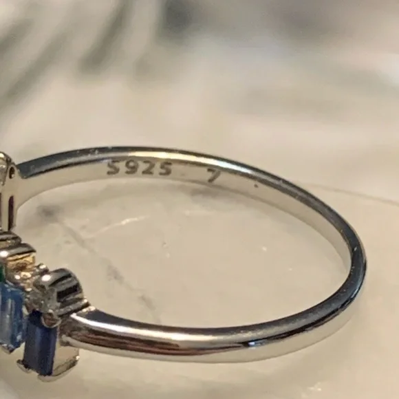 Multicolor Gemstone Sterling Silver .925 Ring Size 7 or 8 - Picture 3 of 5